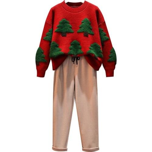 YUZACDWX Two piece Set Women 2020 Autumn New Christmas Tree Sweater+Ladies pants Set Fashion Winter 2-Piece Set Lady