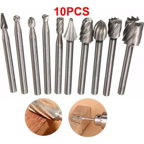 10PC High Speed Steel Grinding Burr Bit Reliable Rotary Multi Tool Burr Routing Router Bit Mill Attachment Compatible For Dremel