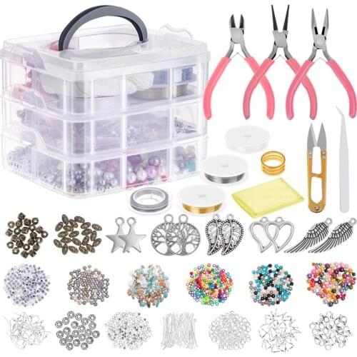 1186 Pcs DIY Jewelry Findings tools Mixed Styles Material Beads Cup Earring Hook Jump Ring Hook Pin Box Sets For Jewelry Making