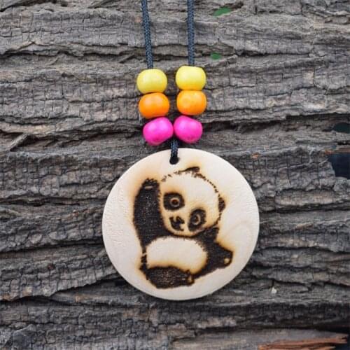 12pcs Animal Pattern wood Panda Necklace Lovely Animal Round Wood Colored beads Necklace