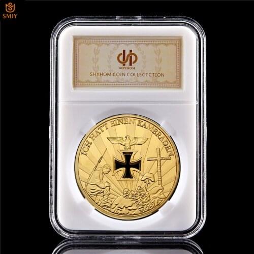 WWI&WW2 Ich Hatt Einen Kameraden Germany Niemals Vergessen Gold Challenge Token Commemorative Coin Meda Collection W/Coin Holder