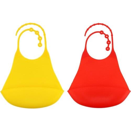 2x Silicone Adult Bib Reusable Clothing Eating Mealtime Protector Red+Yellow