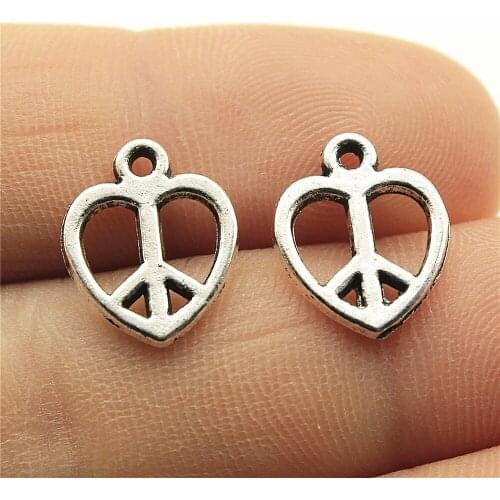 40pcs 14x11mm 2 Colors Antique Bronze Plated Peace Sign Charms Heart Peace Charms Peace Symbol Charms