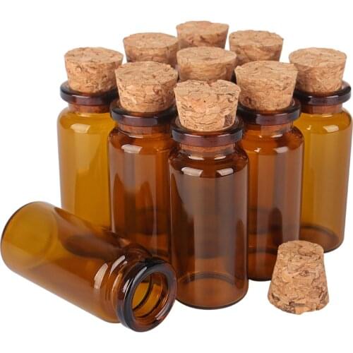 50pcs 10ml Amber Glass Bottles Glass Jars Vials with Cork Stopper for Crafts Size: 22x50x12.5mm Potion Jars