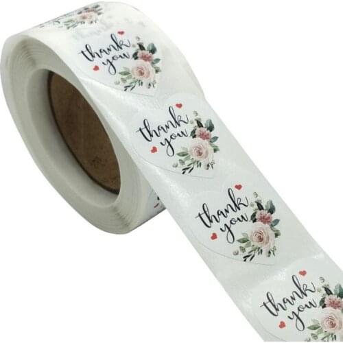 5000piece wholesale per roll 1inch Flower heart seal Thank You round love Paper sealing sticker decoration Handmade 25mm