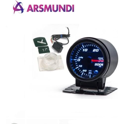 " 52mm 7 Color LED Smoke Face Car Auto Bar Turbo Boost Gauge Meter With Sensor and Holder