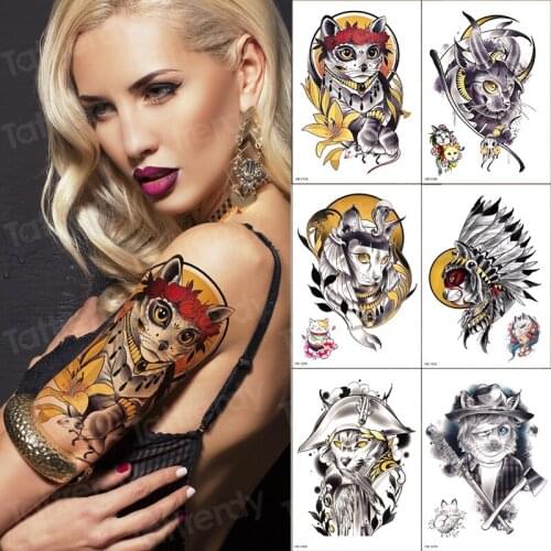 6pcs/pack sleeve tatoo girl sexy cat fake tattoo waterproof water color arm temporary tattoo sticker women decal tribal sets