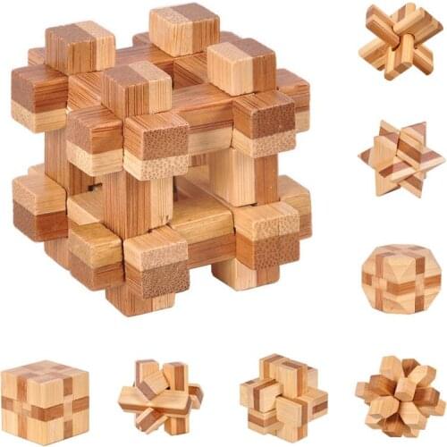 Bamboo Kongming Lock Series IQ Brain Teaser Wooden Interlocking Burr 3D Puzzle Game Intellectual Educational Toys For Children