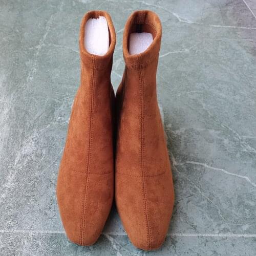 2021 new fashion Women ankle Boots plus size 22-26.5cm stretch boots casual flock Pigskin lining insole women boots all-match