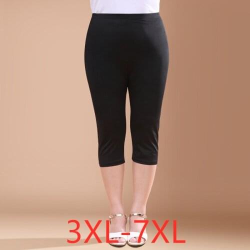 New 2021 summer plus size cropped basic pants for women large slim casual elastic skinny black trousers 3XL 4XL 5XL 6XL 7XL