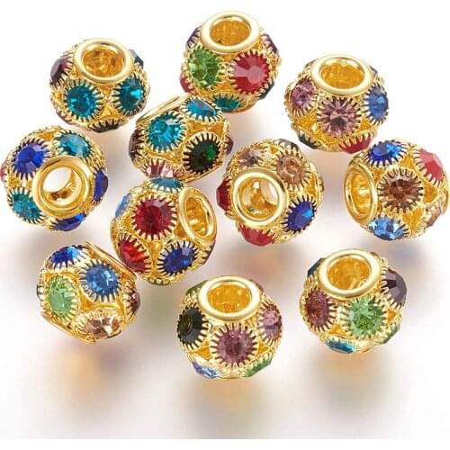 10Pcs Color Crystal Cubic Zirconia CZ Rhinestone Micro Pave Setting Disco Ball Spacer Beads Charms for Women Bracelet Jewelry