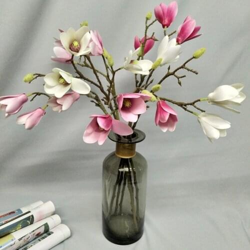 58cm Artificial Magnolia Flower Branch Wedding Plants DIY Flower Arrangement Material Hotel Party New Year Home Deco Photo Props