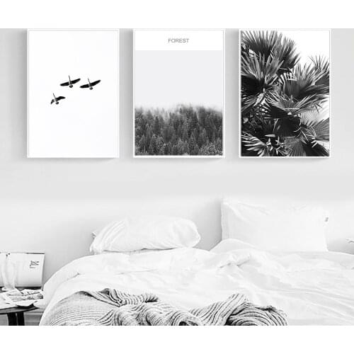 Forest Leaf Art Canvas Poster Print Black Whtie Landscape Nordic Decoration Painting Wall Picture for Living Room