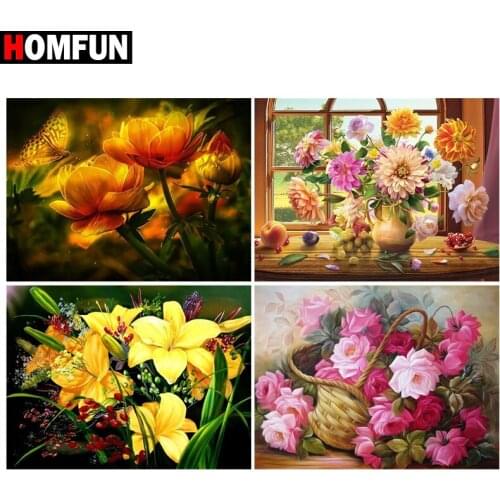 HOMFUN Paint With Diamond Embroidery " flower landscape" Diamond Painting Full Square Round Picture Of Rhinestone Decor