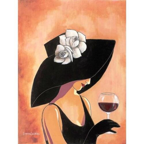Figure oil paintings wine woman in hat handmade abstract art for bedroom High quality