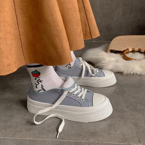 Female Casual Spring Summer Flats Shoe Retro Women Vulcanized Shoes Black White Canvas Sneakers Platform Shoes