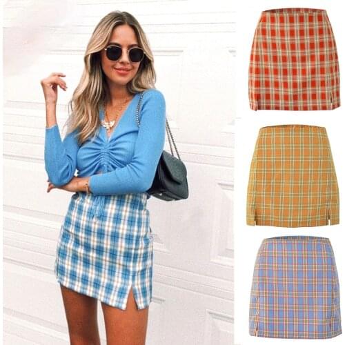 Summer Womens Skirt High Waist A-line Japanese Style Student Split Plaid Skirts Women Cute Sweet Girls Dance Mini Skirt