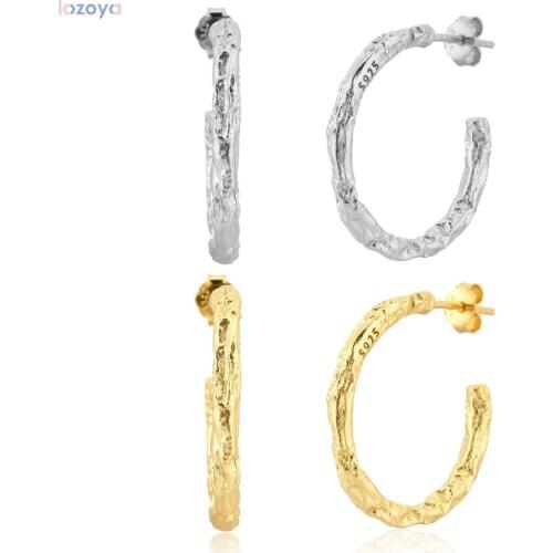 Lozoya 925 Sterling Luxury Jewelry Clips Silver 18mm Geometric Irregular Big Hoops Women luxury Piercing Pendiente Loops Circle