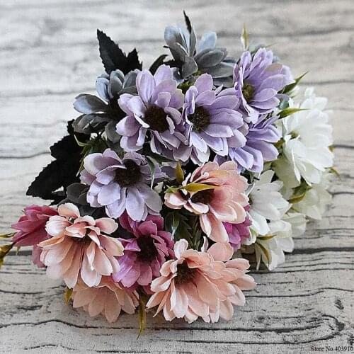 10Heads small silk European daisy Artificial Chrysanthemum Flower flores bouquet for Home decoration cheap fake Flowers