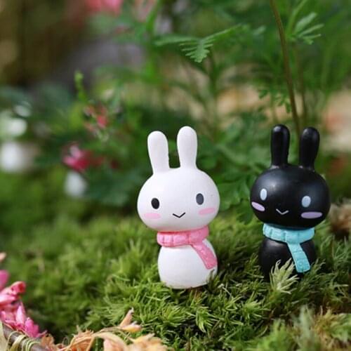 Miniature Couple Bunny Fairy House Mini Garden Animal Figurines Home Desk Office Decoration Modern Accessories Miniatures Gift