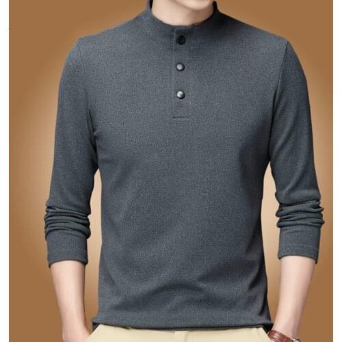 Mens sweater collar long sleeve T-shirt mens bottoming shirt spring and winter new solid color