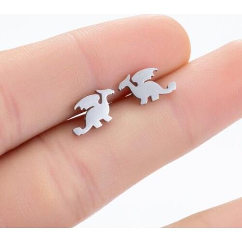 New Fashion Minimalist Cute Female Stainless Steel Pterodactyl Earrings For Girl Dinosaur Animal Earing Studs Unique Gifts