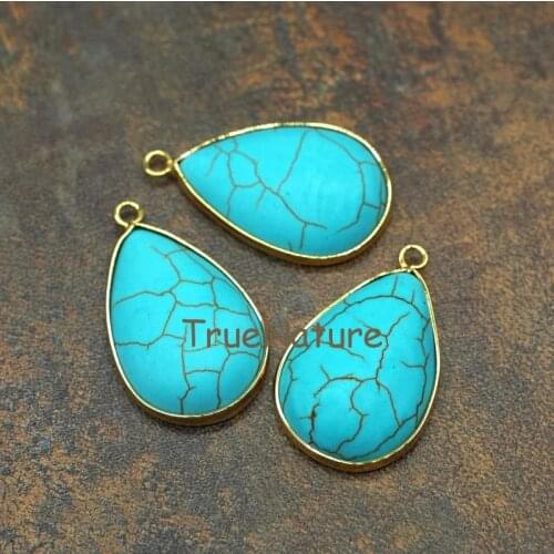 Latest Turquoises Jewelry Pendant Gold Electroplated Water Drop Turquoises Charms In 20*33 mm PM5779