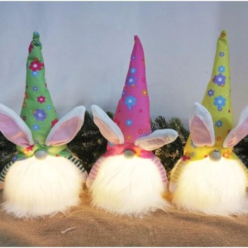 Easter Bunny Gnome with LED Light Handmade Swedish Tomte Rabbit Plush Toys Doll Ornaments Holiday Home Party Decoration