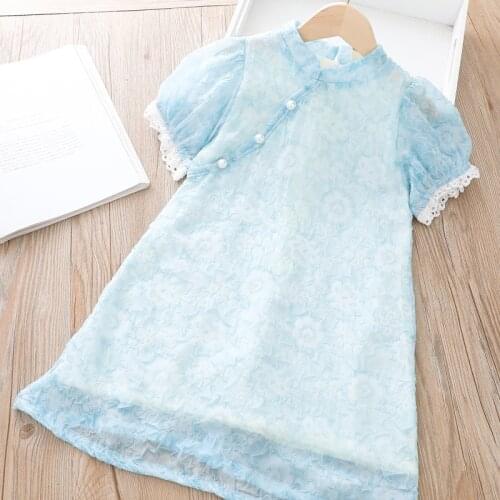 Kids Girl Pearl Cheongsam Dress 2021 Summer New Childrens Chinese Style Vintage Baby Princess Dress Flowers Wholesale Clothing
