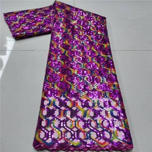 Multicolor Pattern Sequins Lace Fabrics Embroidery African French Tulle Lace Fabrics Sequence Laces Nigerian Mesh Lace Purple