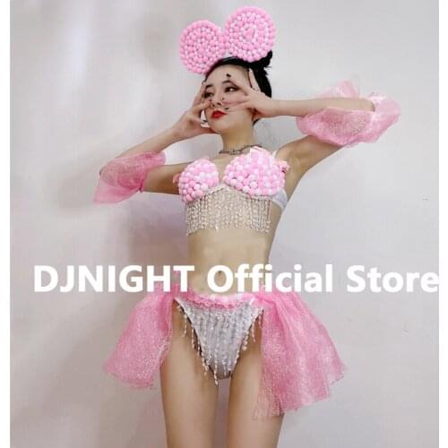 Sexy Cute Ball Bikini Diamond Fringed Bikini Gogo Costumes Women Nightclub Prom Show Wear Festival Clothes Rave Outfits XS2071