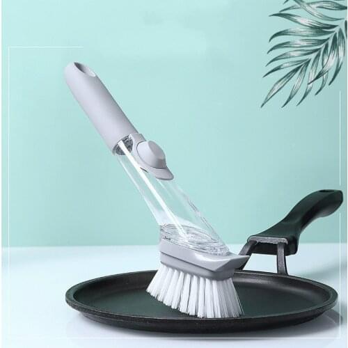 Dust Plastic Kitchen Cleaning Brush Long Handle Removable 2 In 1 Head Dispenser Kitchen Sink Scrubber Sponge Dishwasher Brush