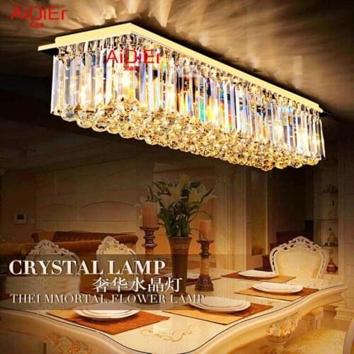 Modern Rectangular K9 Crystal Ceiling LED Lustre Restaurant Bedroom living room Golden stainless steel Ceiling Lights Fixtures