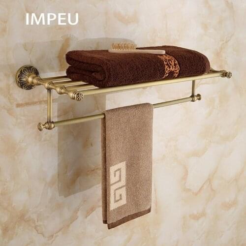 Bath Towel Rack with Towel Bar, Bathroom Storage Organizer Shelf, Wall Mount Antique Bronze Finish, European Hotel Cellection