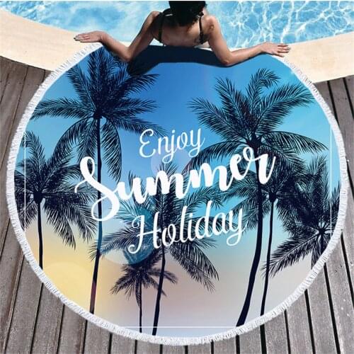 Tropical Printed Bath Towel Beach Towel Tassel Round Microfibre Compressed Travel Bathroom Towels Bath Towels for Adults Shower