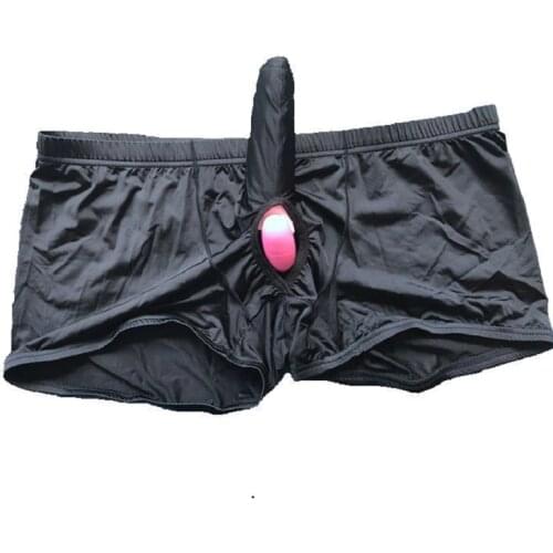 Men Penis Underwear Elephant Nose Big Pouch Boxer Shorts Ice Silk Transparent Wild Pantie Open Crotch Underpants Erotic Lingerie