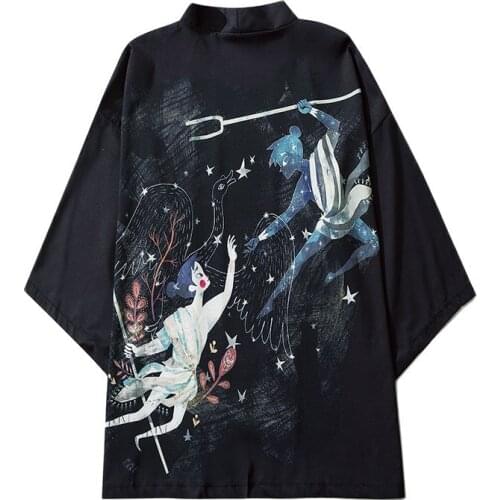 Spring Summer Japanese Clothing Kimono Streetwear Men Women Cardigan Japanese Black Robe кимоно японский стиль