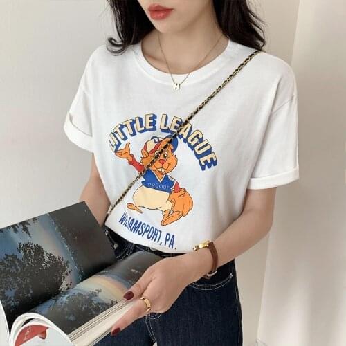 T-shirt Female Casual Cotton Short Sleeve T Shirt Summer Fashion Bear Printed Oversized T-shirt