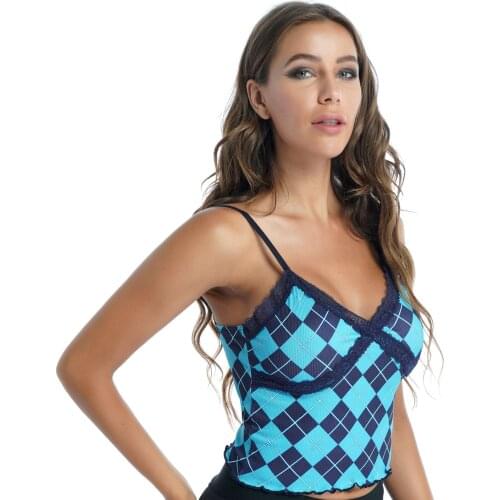 Women Sleeveless Plaid Casual Vest Top Fashion Lace Trim Leotard Camisole Scalloped Hemline Party Club Wear Gym Sport Tanks