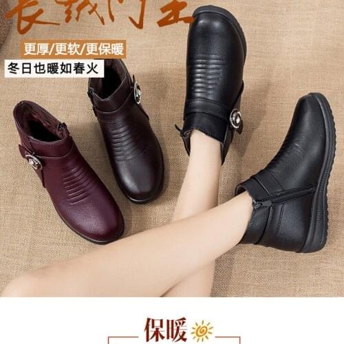 Womens shoes autumn and winter PU leather womens slope heel shoes lace up sports shoes 2020 womens sewing plush to keep warm