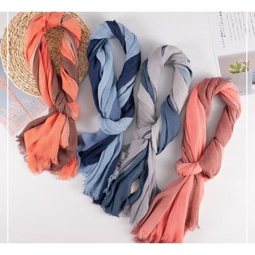 2019 New Cotton Gradient Color Fringe Scarves Shawls Wrap Women Long Soft Muslim Foulard Scarf Hijab 11 Color Free Shipping