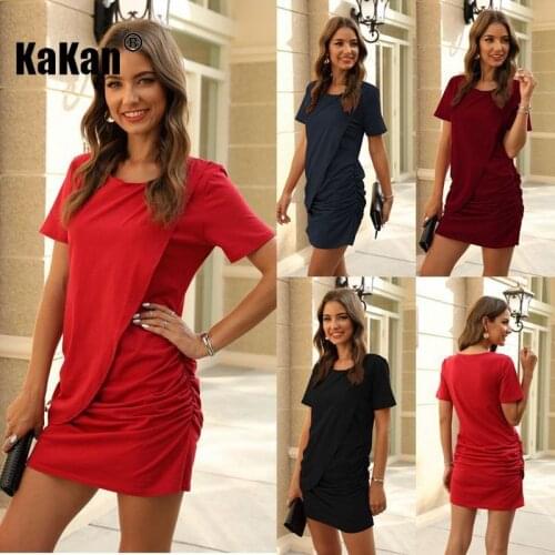 KaKan Bag Hip Explosion Womens Short Sleeve Pleated Hot Sale Dress 2020 Summer New Dress