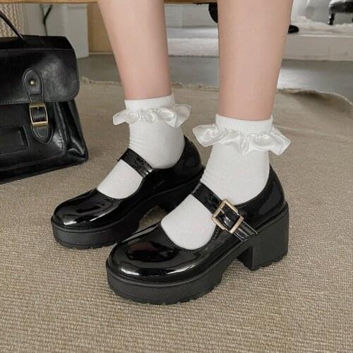 2021 Mary Jane Small Leather Shoes Women Spring and Autumn Thick-heeled Womens Shoes Fashion Japanese Retro Mid-heeled Shoes