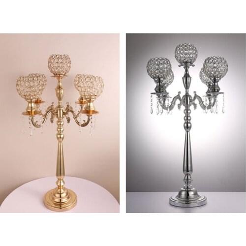 5 crystal candle holders, iron crystal candle holders, European ornaments, For hotel, home decoration, wedding