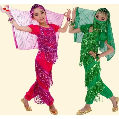 5 Pcs Full Set Kids India Dancing Dress Girls Belly Dance Costume Bollywood Dance Wear for Child Ballroom Performance Clothes 89