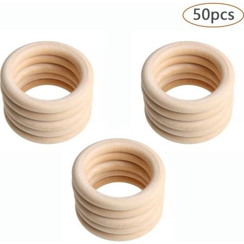 50PCS Wooden Teething Ring Baby Teether Toy DIY Craft Rings for Infant Boys Girls Bracelet Necklace Making 40mm Diameter Beech