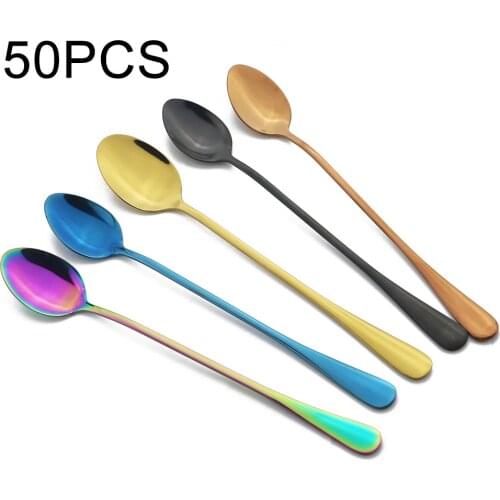 50Pcs Long Handle Tea Spoons Stainless Steel Coffee Spoon Juice Coffee Stirring Flatware Set Kitchen Hot Drinking Cutlery