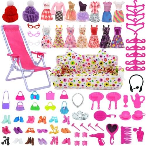72PCS Barbies Clothes Set Doll Sofa Recliner For Barbies Dolls Fashion Clothes Party Gown Doll Accessories Girls Halloween Gift