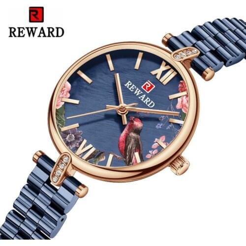 REWARD Luxury Women Watch Top Brand Stainless Steel Wrist Watches For Woman Rhinestone Quartz Ladies Clock Hign End Female Gift
