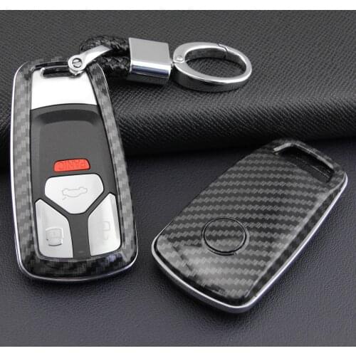 For Audi New Q5 Q7 A4 B9 A5 S4 S5 SQ5 TT Carbon Fiber Hard Car Key Cover Fob Case Chain Ring Shell Accessories